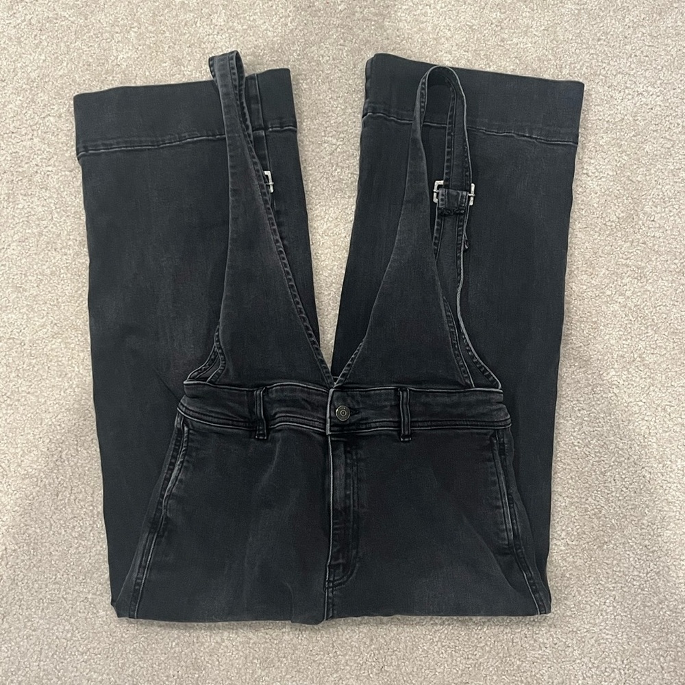 Free People A Line Black Denim Overalls